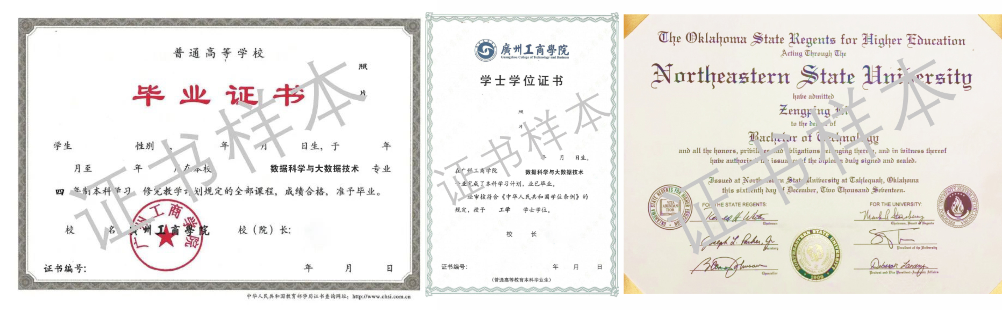 院本科学历证书√广州工商学院学士学位证书√东北州立大学学士学位证书3.国际认可的专业认证本专业所取得